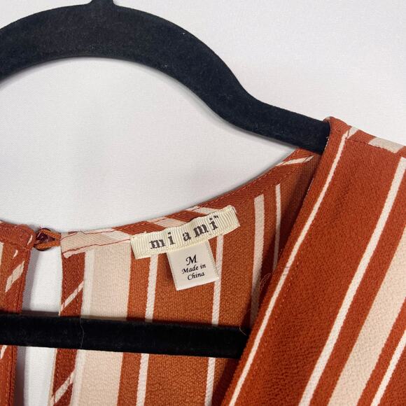 Miami Medium Rust Orange Cream Striped Jumpsuit Tie Waist VNeck Wrap Francescas - Picture 10 of 12